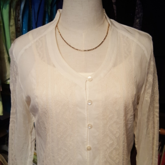 J.JILL ♡ Vintage Elegant Sheer Ivory Intricate Detailed Embroidery Blouse XS - Picture 4 of 17